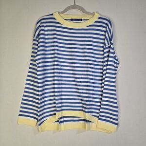 IRISGOD Women's Size L L/Sleeve Drop Shoulder Striped Blue&White Pullover NWT